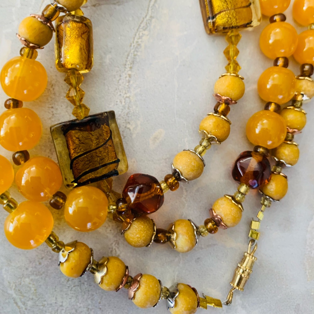 Amber Beaded Venetian Glass Necklace - Picture 2 of 4